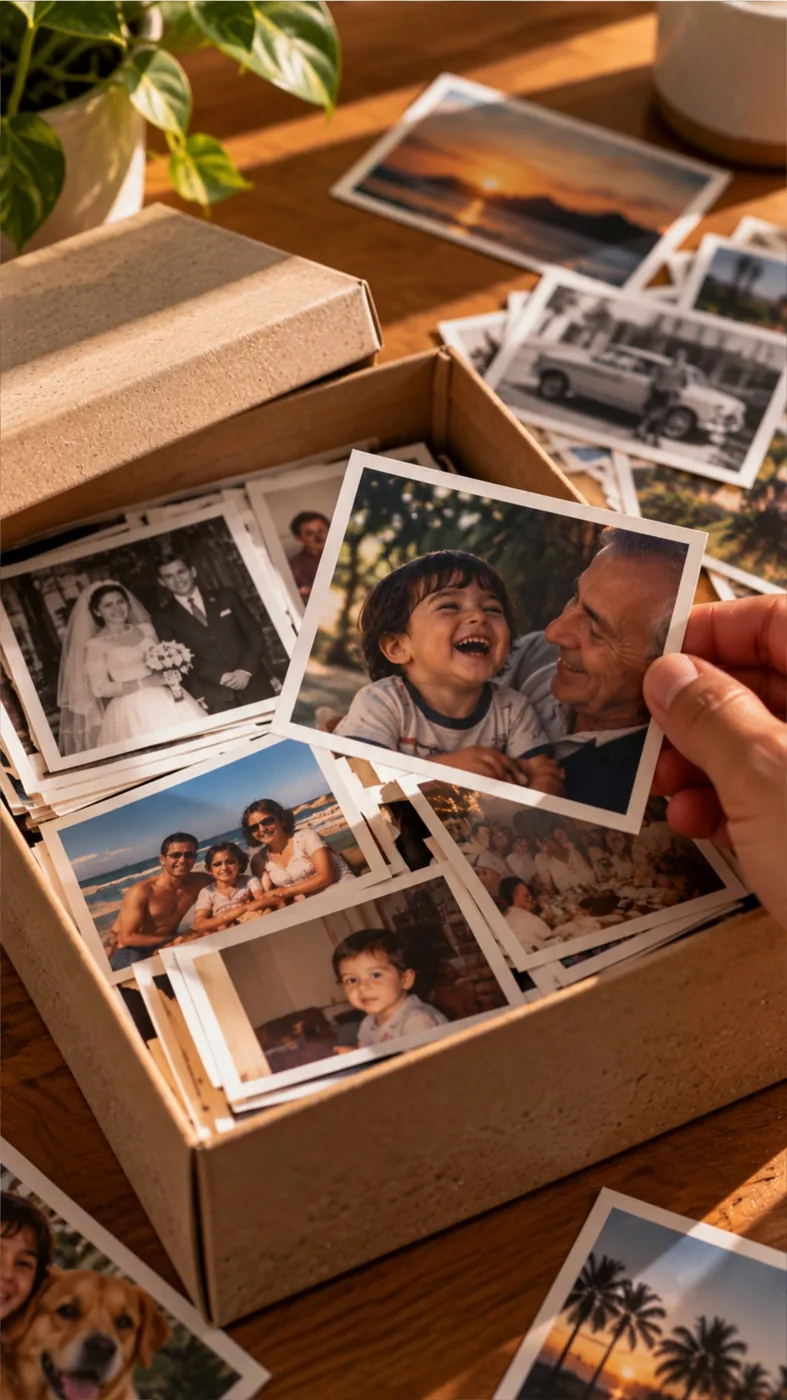 Fotografias de família em uma caixa